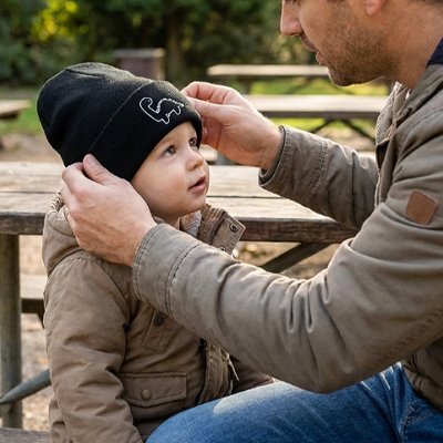 Bonnet bebe noir avec papa