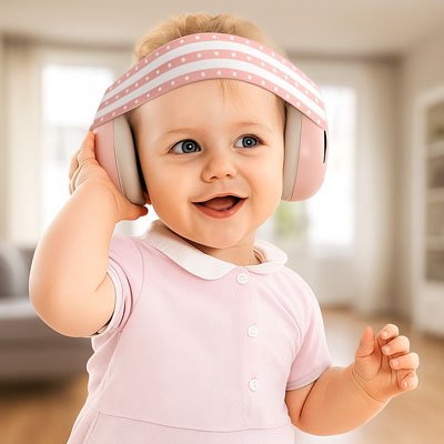 Casque anti bruit bébé rose bébé content