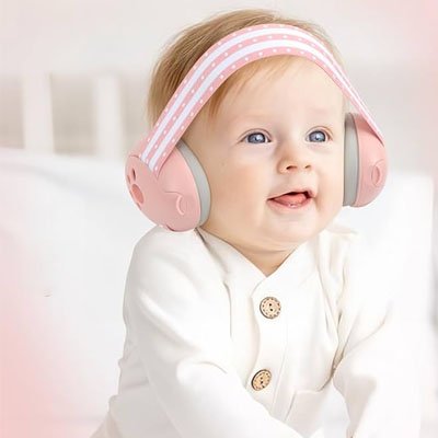 Casque anti bruit bébé rose bébé heureux 