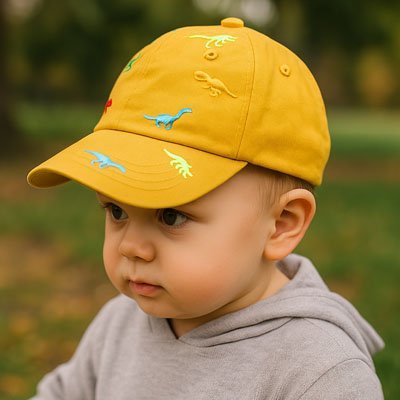 casquette-bebe-jaune-dinosaure