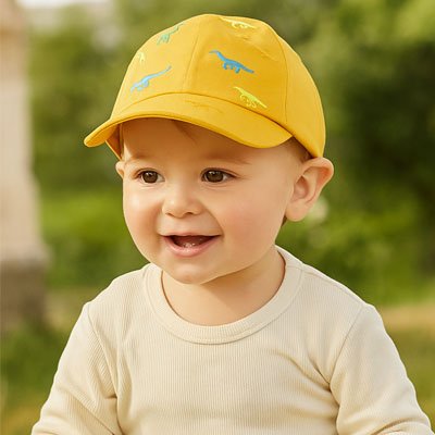 casquette bebe sourit jaune dinosaure