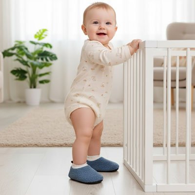 chausson bebe sourit bleu