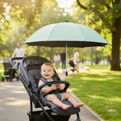 Ombrelle-pour-poussette | Protection-UV-Ajustable-Luxe-de-bebe-bleu-vert