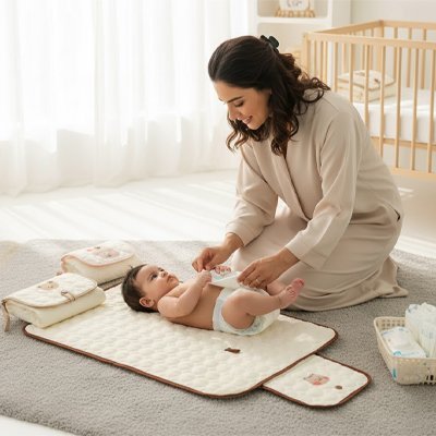 tapis a langer nomade bebe avec maman