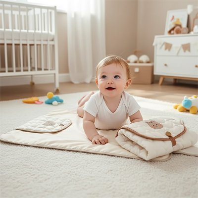 Tapis-a-langer-nomade | Confort-Pliable-Luxe-de-bebe-blanc-marron-blanc-rose